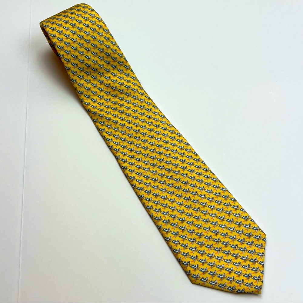 Vineyard Vines Men’s Yellow Blue Vintage Beach‎ Chair Tie 100% Imported Silk